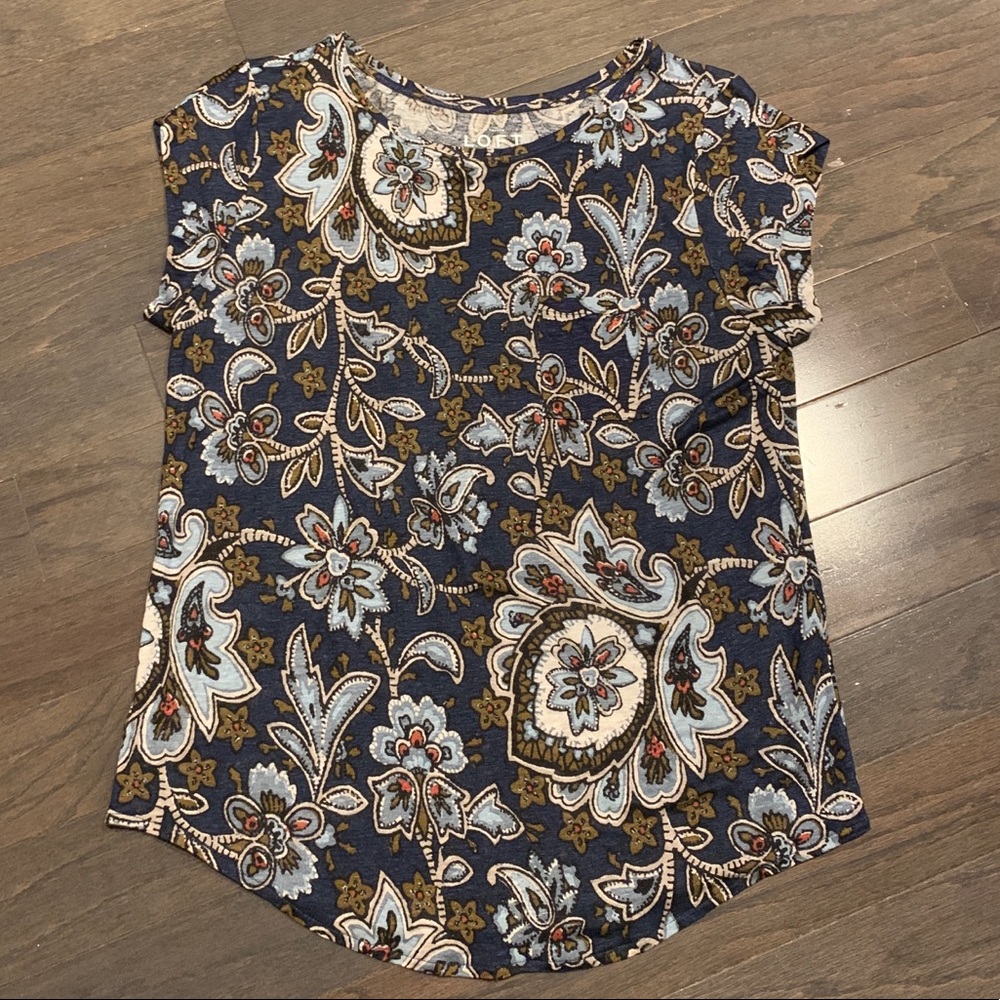 Ann Taylor Loft Linen Top Blue Floral S